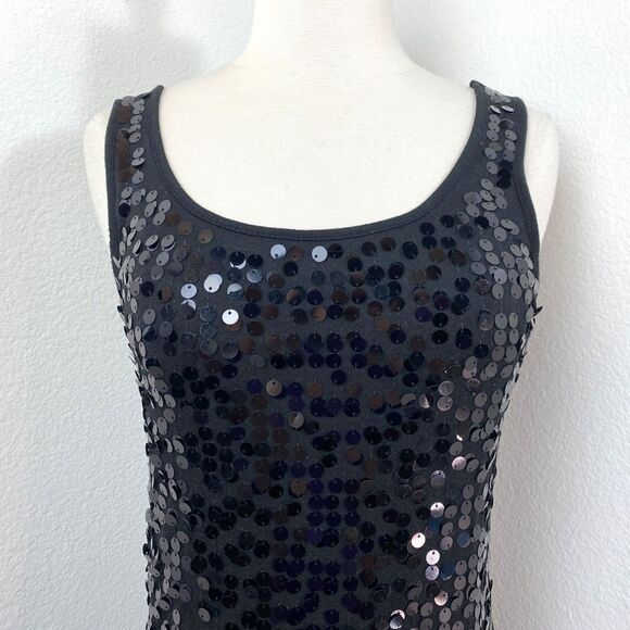 Eye Shadow Black Sequin Bodycon Dress Small Mini Knit Sleeveless Club Party Y2K - Picture 2 of 10